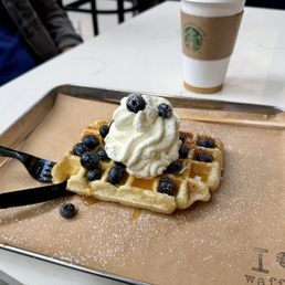 Blueberry and lemon curd waffle
