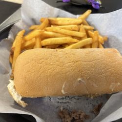 Asheville Sandwich Company - Philly Cheesesteak (GF bread, vegan provolone) Fries