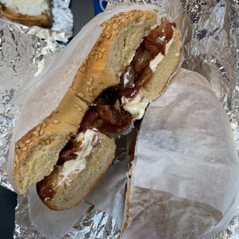 The Times Eatery - Sesame Bagel. Plain Cream Cheese and Bacon - New American Near Me - New York, New York The Times Eatery - Sesame Bagel. Plain Cream Cheese and Bacon - New American Near Me - New York, New York