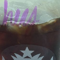 Starbucks - Personalized cup, with "hey" written in purple ink