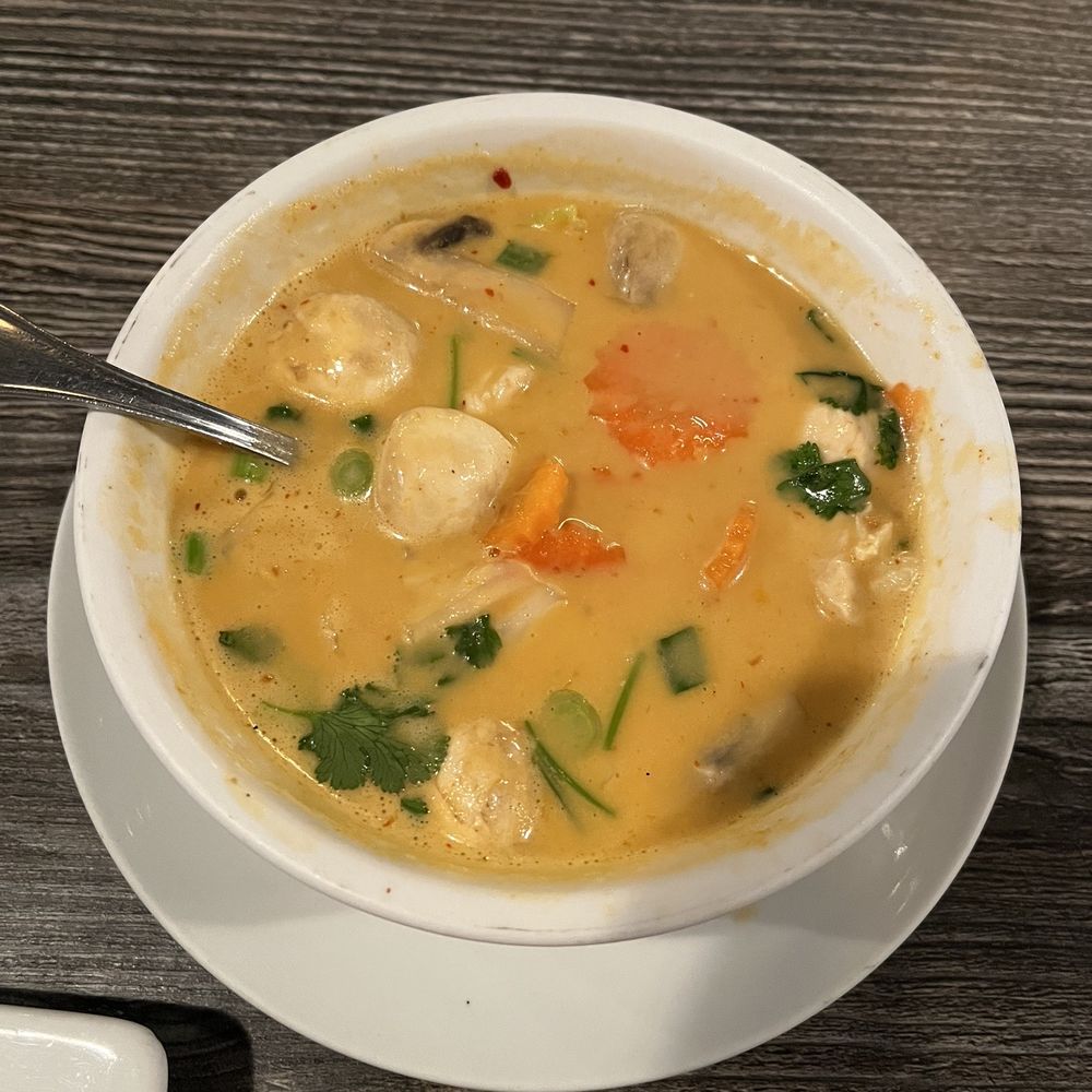 Thai Basil Leaf - Tom Kha (cup) with chicken - Thai Near Me - Arlington, Texas Thai Basil Leaf - Tom Kha (cup) with chicken - Thai Near Me - Arlington, Texas