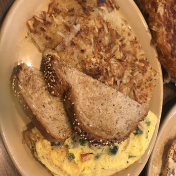 Snooze, an A.M. Eatery - Veggie omelette with mushrooms, feta cheese, red/green peppers + hash browns + wheat toast - Breakfast & Brunch Near Me - Katy, Texas Snooze, an A.M. Eatery - Veggie omelette with mushrooms, feta cheese, red/green peppers + hash browns + wheat toast - Breakfast & Brunch Near Me - Katy, Texas