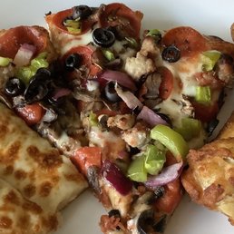 Perfection: Cheesy bread, pizza and wings!  Deliciousness!