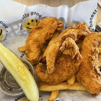 Honestly Good - The original 4 chicken fingers Fries, pickles and 1 sauce (honey garlic) - Fast Food Near Me - Etobicoke, Ontario
