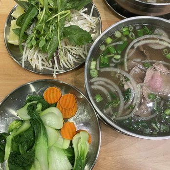 Pho Lucky - Rare steak pho with a side of veggies - Vietnamese Near Me - San Diego, California Pho Lucky - Rare steak pho with a side of veggies - Vietnamese Near Me - San Diego, California