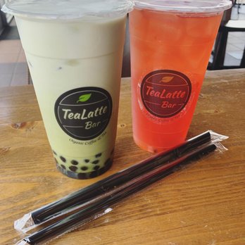 TeaLatte Bar - Matcha Latte (left) Passion Orange Guava (right) - Coffee & Tea Near Me - Carrollton, Texas