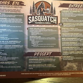 Sasquatch Tavern and Grill - Menu - American Near Me - Verdi, Nevada