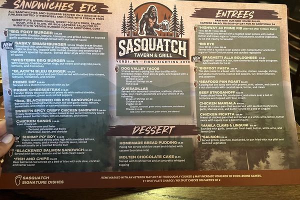 Menu photo 1 Sasquatch Tavern and Grill Verdi, NV