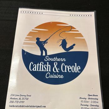 Southern Catfish & Creole - Menu cover with email address. - Southern Near Me - Madison, Alabama Southern Catfish & Creole - Menu cover with email address. - Southern Near Me - Madison, Alabama