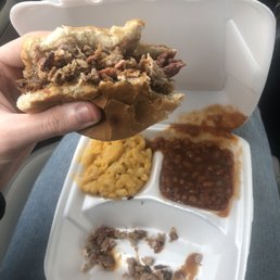 Small Pork Plate, Mac and Cheese, and Baked Beans Small Pork Plate, Mac and Cheese, and Baked Beans