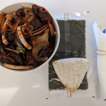 Koreana Rittenhouse Square - Beef bulgogi cup bap with squid added and a tuna triangle kimbab before wrapped in the seaweed. - Korean Near Me - Philadelphia, Pennsylvania
