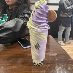 Macha and Taro Bubble Tea & Matcha Taro Swirled Ice Cream Macha and Taro Bubble Tea & Matcha Taro Swirled Ice Cream
