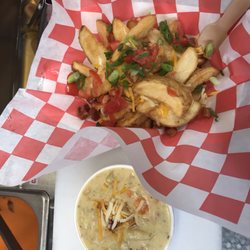 Fork in the Roof - Soup of the day and loaded fries!