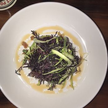 Union Kitchen and Tap Encinitas - Sweet potato ratatouille cake topped with frisée and garlic infused olive oil. Super Vegan and delicious - New American Near Me - Encinitas, California