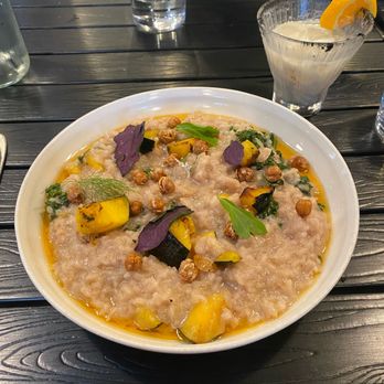 The Plot - Risotto and nectarine/coco cream cocktail - Vegan Near Me - Oceanside, California