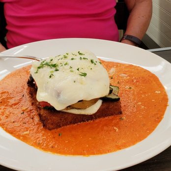 Tri Valley Bistro - FRIED POLENTA - red bell pepper, eggplant, portabella mushroom, winter squash, Cotija cheese, asparagus, creamy roasted bell pepper sauce - Breakfast & Brunch Near Me - Pleasanton, California