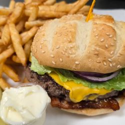 Oasis Cafe & Bar - Bacon Cheeseburger and Fries