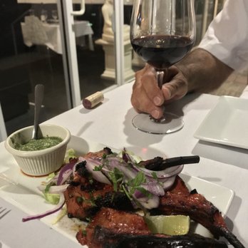 Aysha Saffron Fine Dining - a plate of food and a glass of wine - Indian Near Me - Key Biscayne, Florida Aysha Saffron Fine Dining - a plate of food and a glass of wine - Indian Near Me - Key Biscayne, Florida