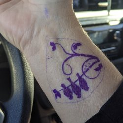 Tattoo stencil on right wrist