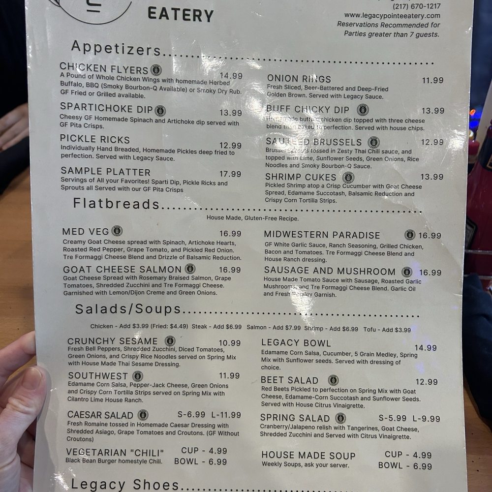 Legacy Pointe Eatery - Menu, appetizers, flatbreads, soups, salads, horseshoes - Sandwiches Near Me - Springfield, Illinois
