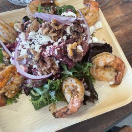 Beet Salad with goat cheese and Shrimp. There were 6 nice size shrimp. Delicious!