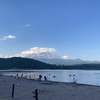 Reynolds Resorts - Great views of Mt. Shasta from the beach. Socially distanced roped off spots, but still a bit crowded. - Resorts Near Me - Mt Shasta, California