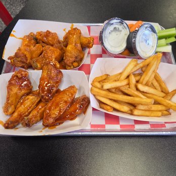 CD's Wings - Westminster - Got 10 wings coated in X - Hot and Spicy Samurai sauces, fries & veggies with blue cheese - Chicken Wings Near Me - Westminster, Colorado
