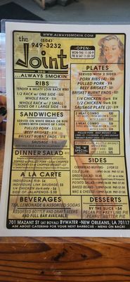 Menu photo 2 The Joint New Orleans, LA Menu photo 2 The Joint New Orleans, LA