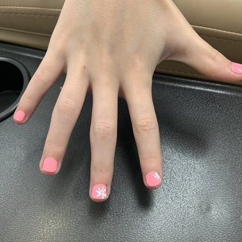 NTV Nails - Pretty pink manicure with tiny daisies - Nail Salons Near Me - Spring, Texas