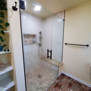 Altitude Shower Doors - Notched inline with rain glass - Glass & Mirrors Near Me Altitude Shower Doors - Notched inline with rain glass - Glass & Mirrors Near Me