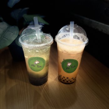Mr Tea - Thai Tea on right  Lychee Peachy Fruit Tea on left - Bubble Tea Near Me - Las Vegas, Nevada