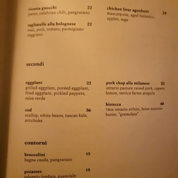 Contrada - Dinner menu - Italian Near Me - Toronto, Ontario