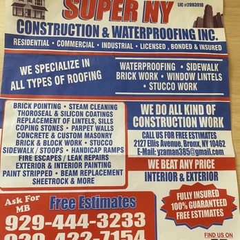 Super NY Construction & Waterproofing - Masonry/Concrete Near Me - Bronx, New York