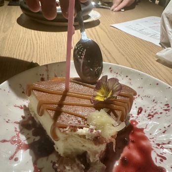 Single Barrel Social - Basque Cheesecake with mint cream, blackberry sauce & preserved lemons. I ate the whole thing! it was so good, I just had to share. - Cocktail Bars Near Me - Brighton, Michigan