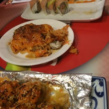 Masa Sushi - Starting from the front: midnight roll, Boston roll, fresh yellowtail roll, and spicy & spicy roll - Sushi Bars Near Me - Gilbert, Arizona