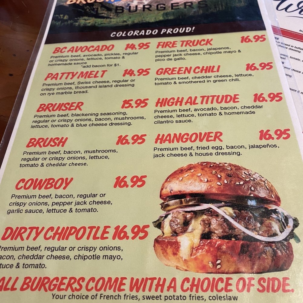 Large menu of burgers