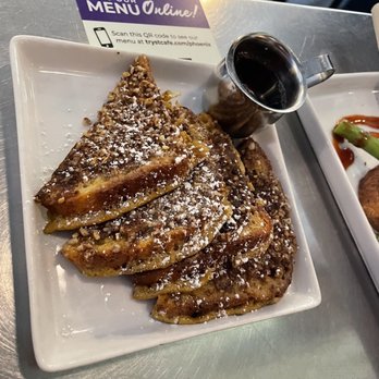 Tryst Cafe PHX - Half order gluten free pecan crusted French toast - Beer, Wine & Spirits Near Me - Phoenix, Arizona Tryst Cafe PHX - Half order gluten free pecan crusted French toast - Beer, Wine & Spirits Near Me - Phoenix, Arizona