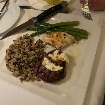 Moonshadow Grille - Lobster & filet mignon with rice pilaf and asparagus - Steakhouses Near Me - Laughlin, Nevada