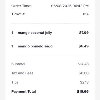 Coconut Jelly King - Paid for Mango Pomelo Sago and received milk with sago for $6.49 - Desserts Near Me - Alhambra, California Coconut Jelly King - Paid for Mango Pomelo Sago and received milk with sago for $6.49 - Desserts Near Me - Alhambra, California