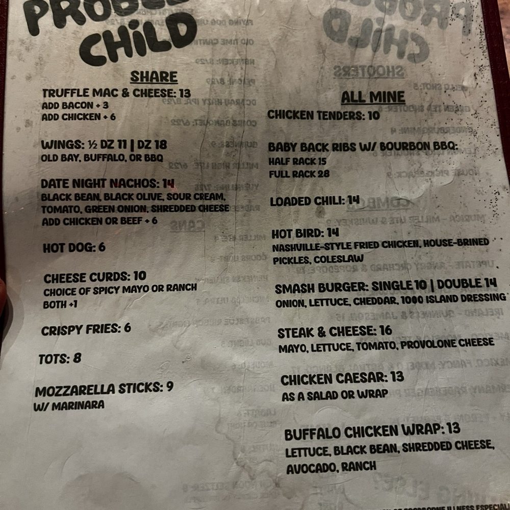 Problem Child - Food Menu - Sports Bars Near Me - Washington, DC, District of Columbia