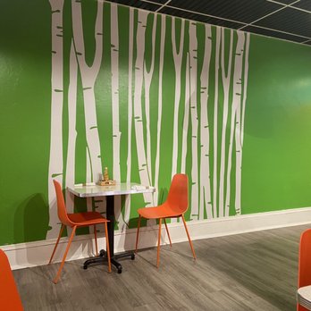 Splitshift - a green wall with white trees - Breakfast & Brunch Near Me - York, Pennsylvania