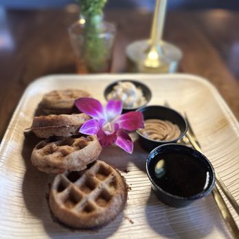 The Coffee Builders - Ube Waffles with maple syrup,cinnamon butter & whipped cream - Coffee & Tea Near Me - Phoenix, Arizona