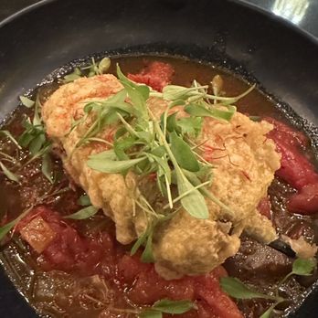 Movida - Vegetarian chile rellano with a saffron tomato sauce - Persian/Iranian Near Me - San Francisco, California Movida - Vegetarian chile rellano with a saffron tomato sauce - Persian/Iranian Near Me - San Francisco, California