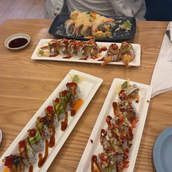 Tora Izakaya - Charlotte roll(one with fruit), eel roll(avcodo one), Atlantic roll - Japanese Near Me - Charlotte, North Carolina Tora Izakaya - Charlotte roll(one with fruit), eel roll(avcodo one), Atlantic roll - Japanese Near Me - Charlotte, North Carolina