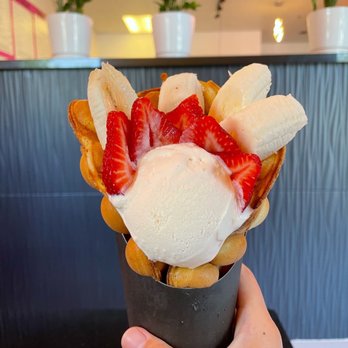 Ice Dream - Egg Puff Cone with Banana Ice Cream - Bubble Tea Near Me - Sacramento, California Ice Dream - Egg Puff Cone with Banana Ice Cream - Bubble Tea Near Me - Sacramento, California