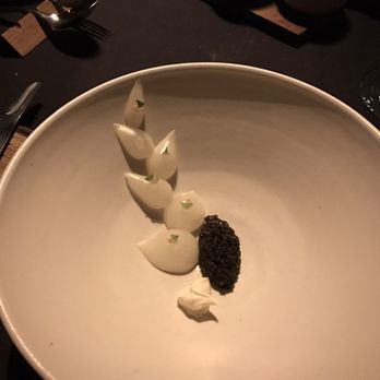 Aska - Caviar - gorgeous presentation with onion layers - Scandinavian Near Me - Brooklyn, New York