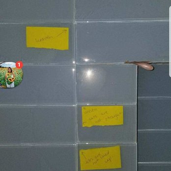 GB Tile Of Florida - we left these notes on the tiles that did not line or did not have straight cuts yet THEY still grouted it this way - Flooring Near Me - Pompano Beach, Florida GB Tile Of Florida - we left these notes on the tiles that did not line or did not have straight cuts yet THEY still grouted it this way - Flooring Near Me - Pompano Beach, Florida