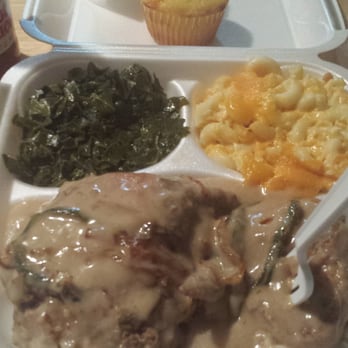 April's Place - Smothered chicken with greens and mac n cheese.... guilty pleasure. #sogood - Soul Food Near Me - Douglasville, Georgia