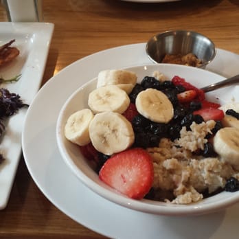 Frothy Monkey - Oatmeal..comes with your choice of three toppings. Â I chose strawberries, bananas and blueberries. Â Delicious! Plus crispy bacon as ordered! - Coffee & Tea Near Me - Nashville, Tennessee Frothy Monkey - Oatmeal..comes with your choice of three toppings. Â I chose strawberries, bananas and blueberries. Â Delicious! Plus crispy bacon as ordered! - Coffee & Tea Near Me - Nashville, Tennessee