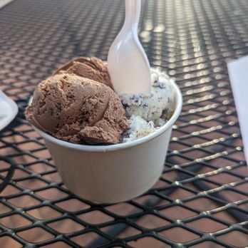 JoJo's Creamery - Nibby Chocolate on the left and... something with almonds and chocolate on the right? I've already forgotten, but it was very good. - Ice Cream & Frozen Yogurt Near Me - Encinitas, California